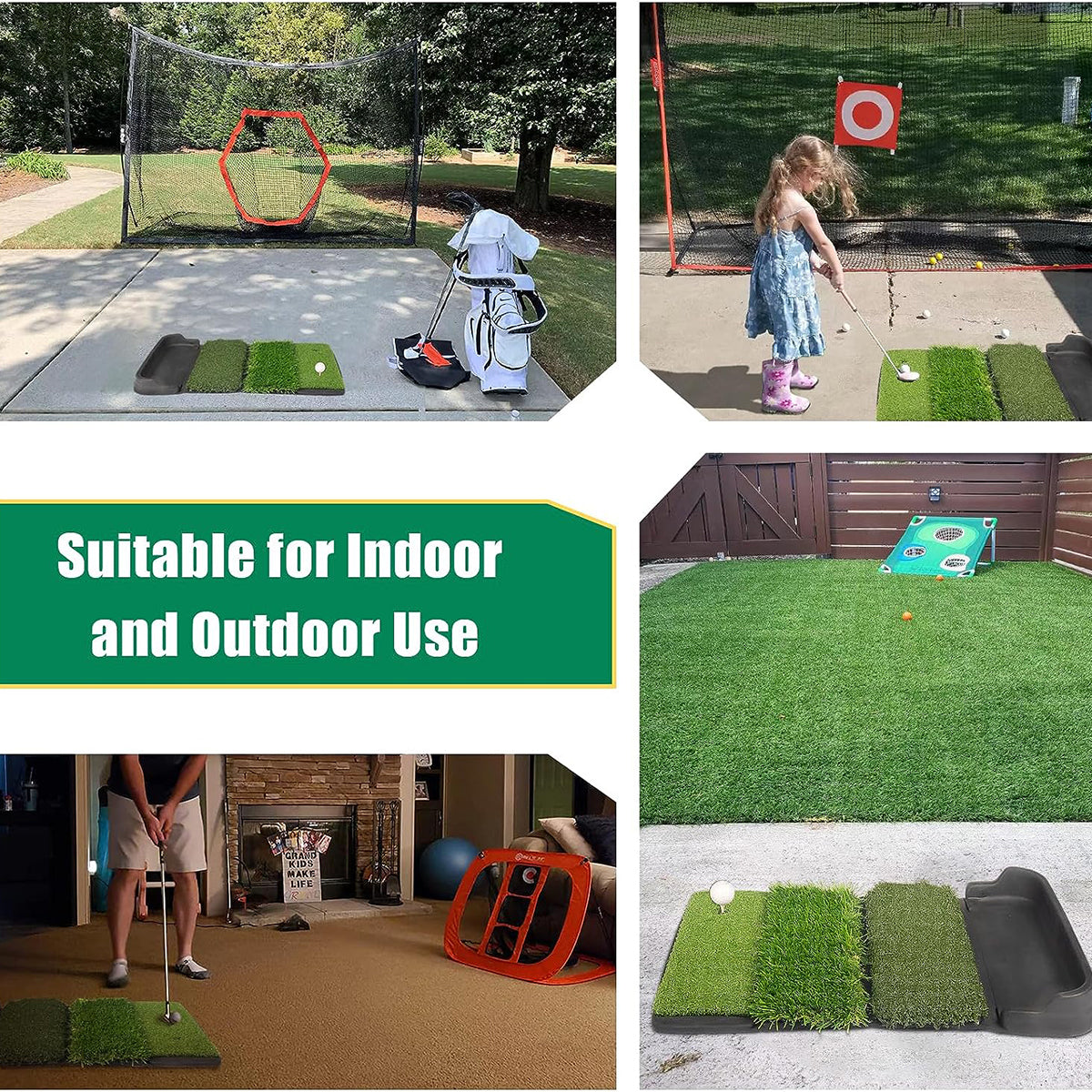 Golfguru Golf Mat, Foldable 4-in-1 Golf Hitting Mats Practice with Ball Tray