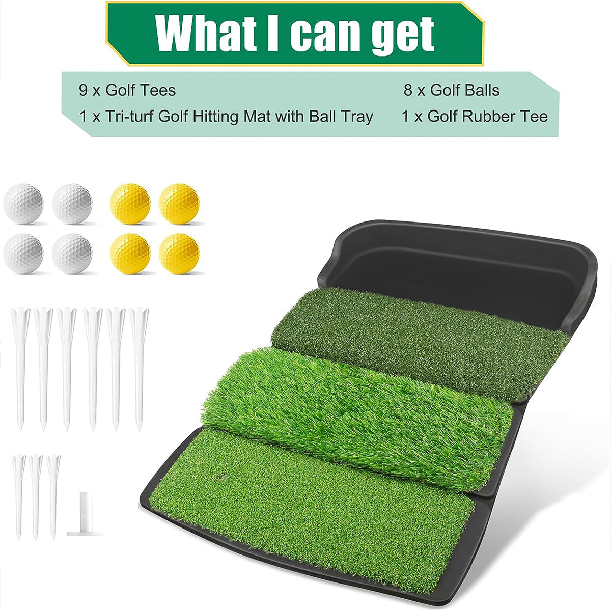 Golfguru Golf Mat, Foldable 4-in-1 Golf Hitting Mats Practice with Ball Tray