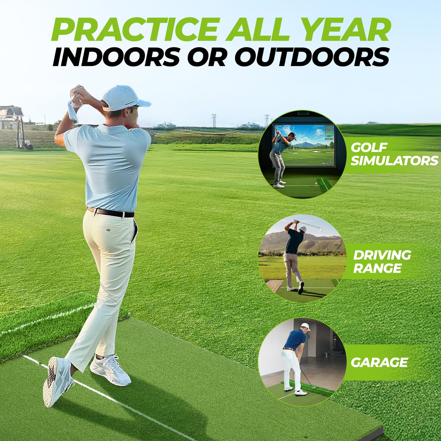 Golfguru Golf Mat 5x4ft-26mm Thickened Dual Turf Golf Hitting Mat with Alignment Aid