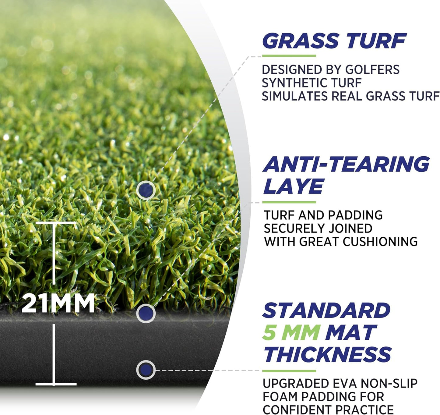 Golfguru Golf Mat, 5x4ft 21MM Golf Hitting Mats