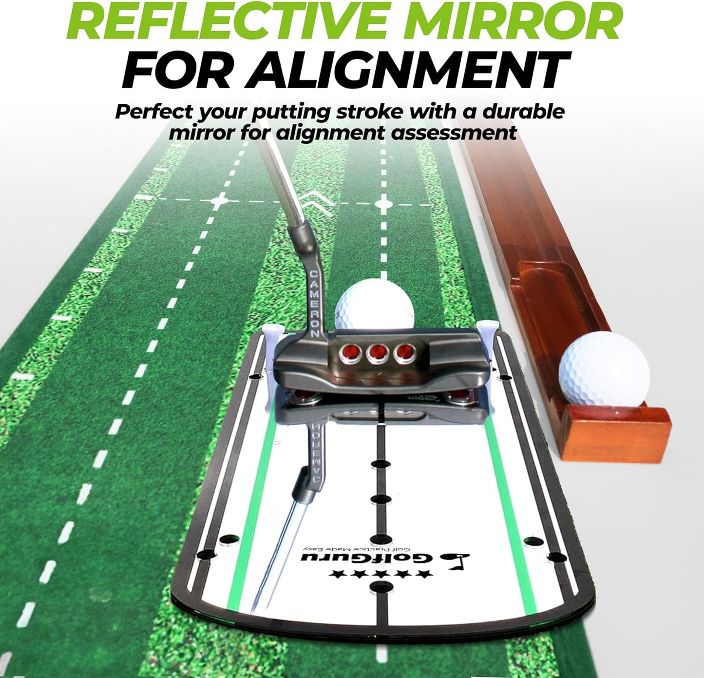 Golfguru Putting Green 9.8ft Golf Putting Mat with Automatic Ball Return Track & Putting Mirror
