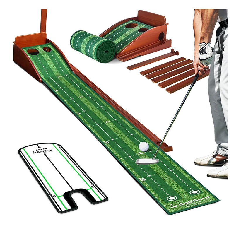 Golfguru Putting Green 9.8ft Golf Putting Mat with Automatic Ball Return Track & Putting Mirror