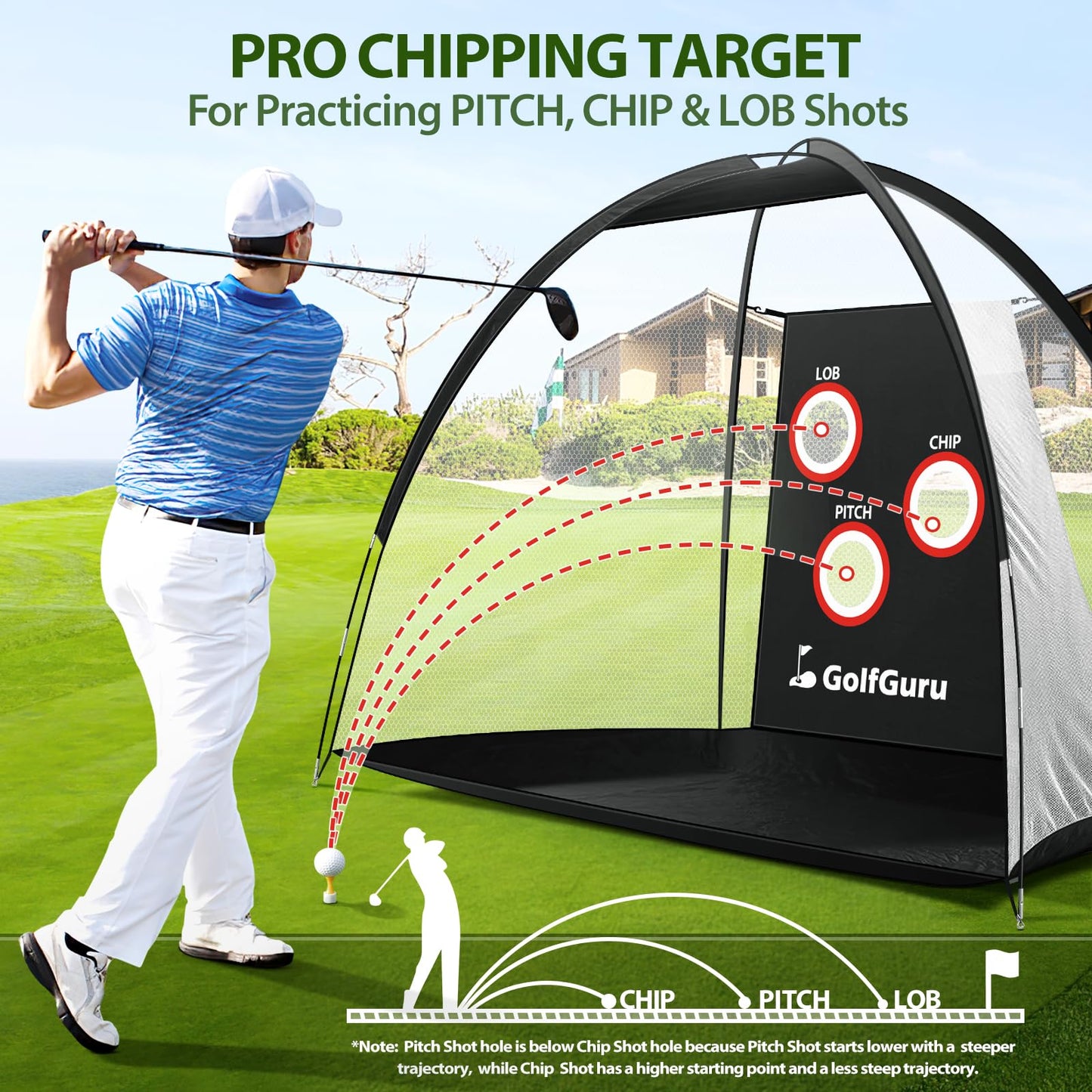 Golfguru Golf Net, 10x7ft Golf Practice Net with Tri-Turf Golf Mat