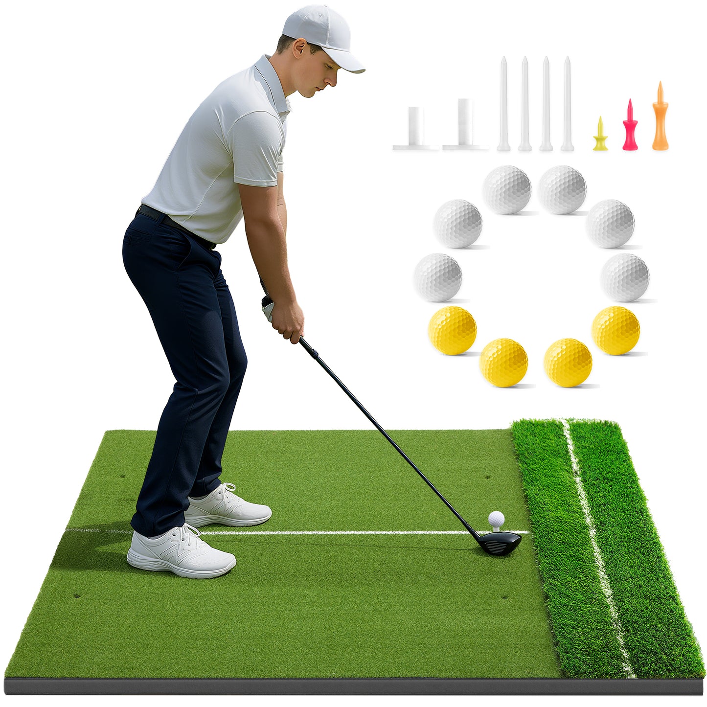 Golfguru Golf Mat 5x4ft-26mm Thickened Dual Turf Golf Hitting Mat with Alignment Aid