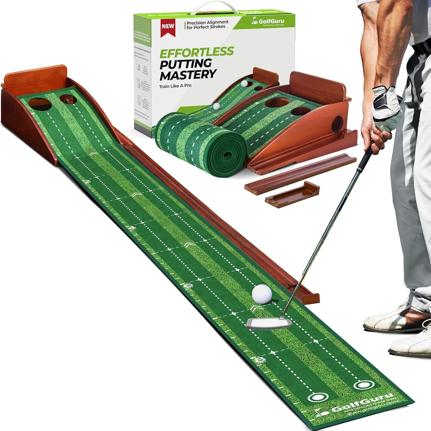 Golfguru Putting Green Indoor, 9.8ft Golf Putting Mat with Automatic Ball Return Track