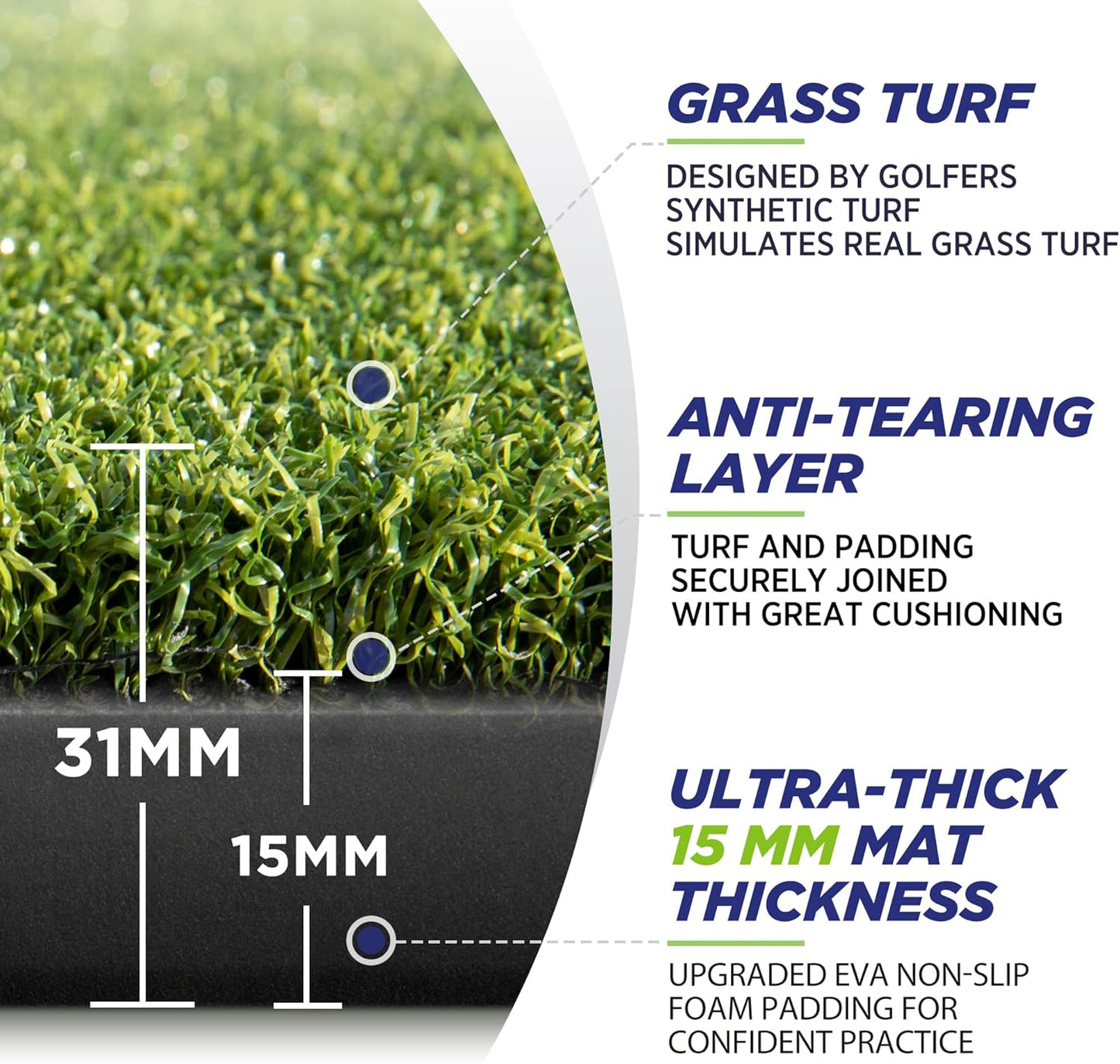 Golfguru Golf Mat, 5x5ft 31MM Golf Hitting Mats