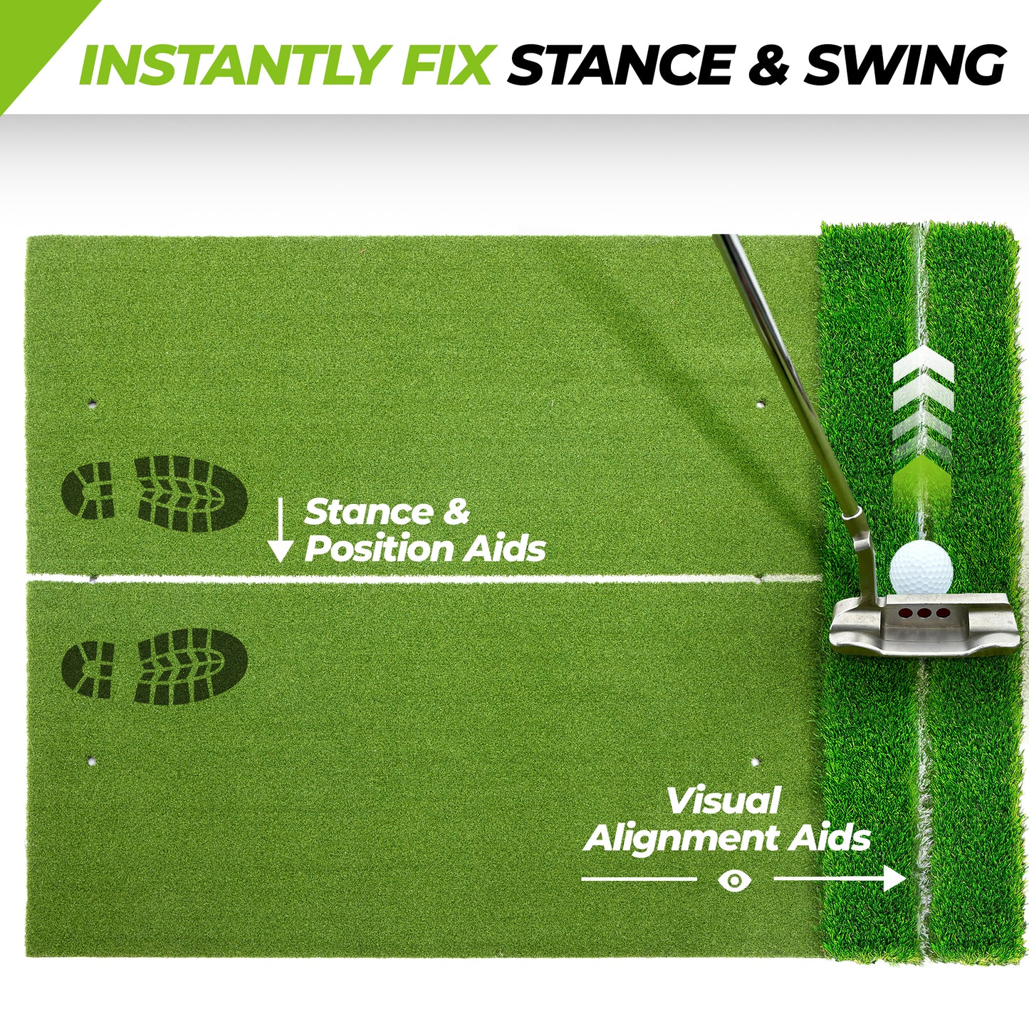 Golfguru Golf Mat 5x4ft-16mm Thickened Dual Turf Golf Hitting Mat with Alignment Aid