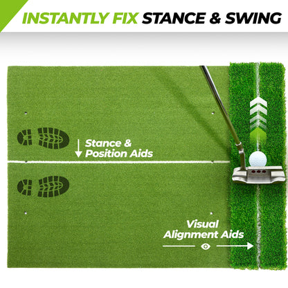 Golfguru Golf Mat 5x4ft-16mm Thickened Dual Turf Golf Hitting Mat with Alignment Aid