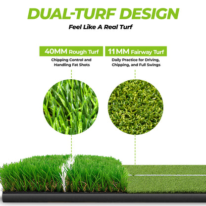 Golfguru Golf Mat 5x4ft-16mm Thickened Dual Turf Golf Hitting Mat with Alignment Aid