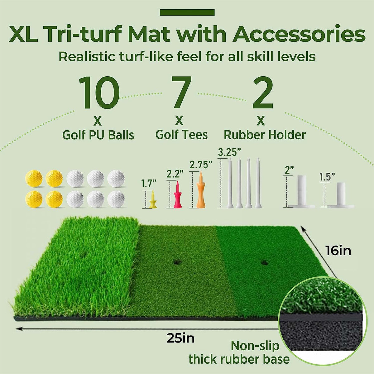 Golfguru Golf Net 10x7ft All in 1 Golf Practice Net with XL Tri-Turf Golf Mat