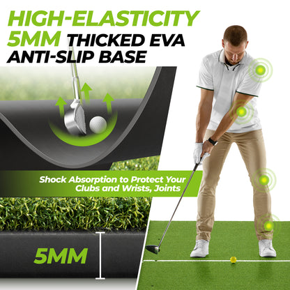 Golfguru Golf Mat 5x4ft-16mm Thickened Dual Turf Golf Hitting Mat with Alignment Aid