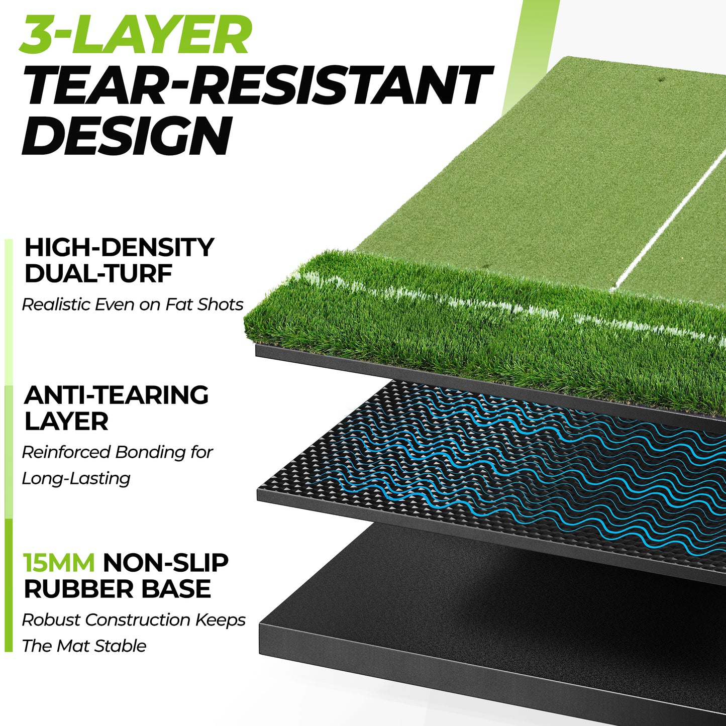 Golfguru Golf Mat 5x4ft-26mm Thickened Dual Turf Golf Hitting Mat with Alignment Aid