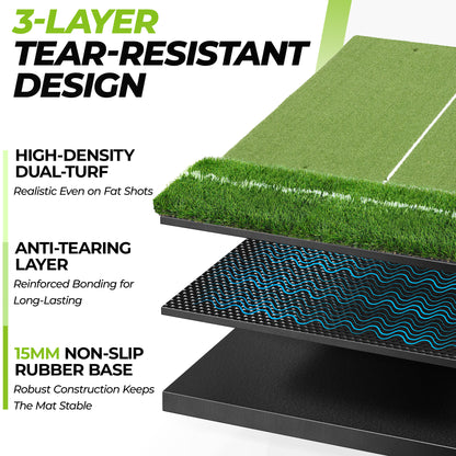 Golfguru Golf Mat 5x4ft-26mm Thickened Dual Turf Golf Hitting Mat with Alignment Aid