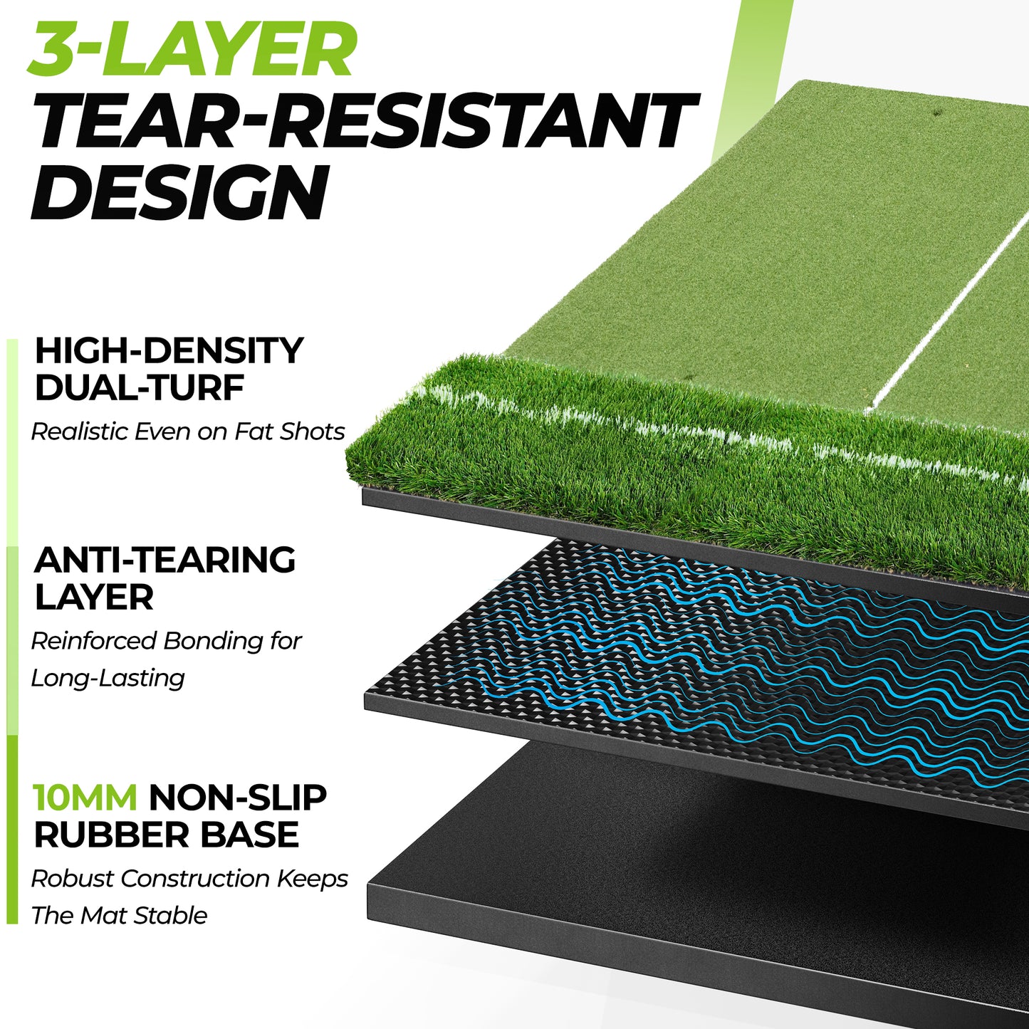 Golfguru Golf Mat 5x4ft-21mm Thickened Dual Turf Golf Hitting Mat with Alignment Aid