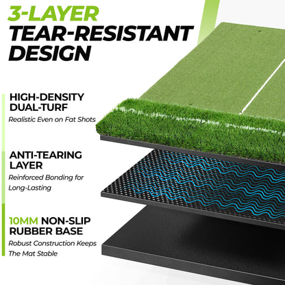 Golfguru Golf Mat 5x4ft-21mm Thickened Dual Turf Golf Hitting Mat with Alignment Aid
