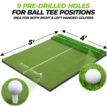 Golfguru Golf Mat 5x4ft-16mm Thickened Dual Turf Golf Hitting Mat with Alignment Aid