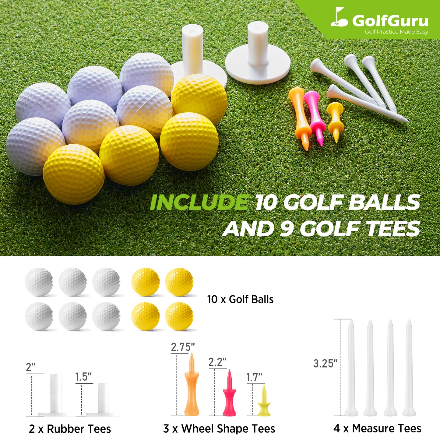 Golfguru Golf Mat 5x4ft-16mm Thickened Dual Turf Golf Hitting Mat with Alignment Aid