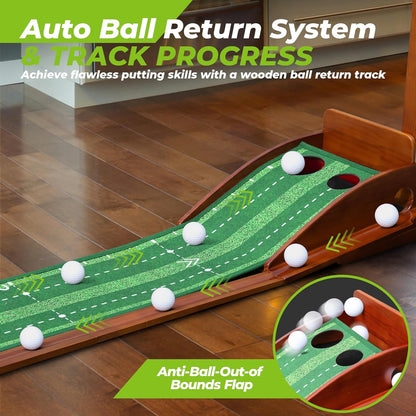 Golfguru Putting Green 9.8ft Golf Putting Mat with Automatic Ball Return Track & Putting Mirror