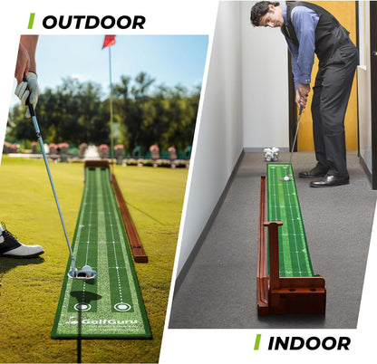 Golfguru Putting Green 9.8ft Golf Putting Mat with Automatic Ball Return Track & Putting Mirror
