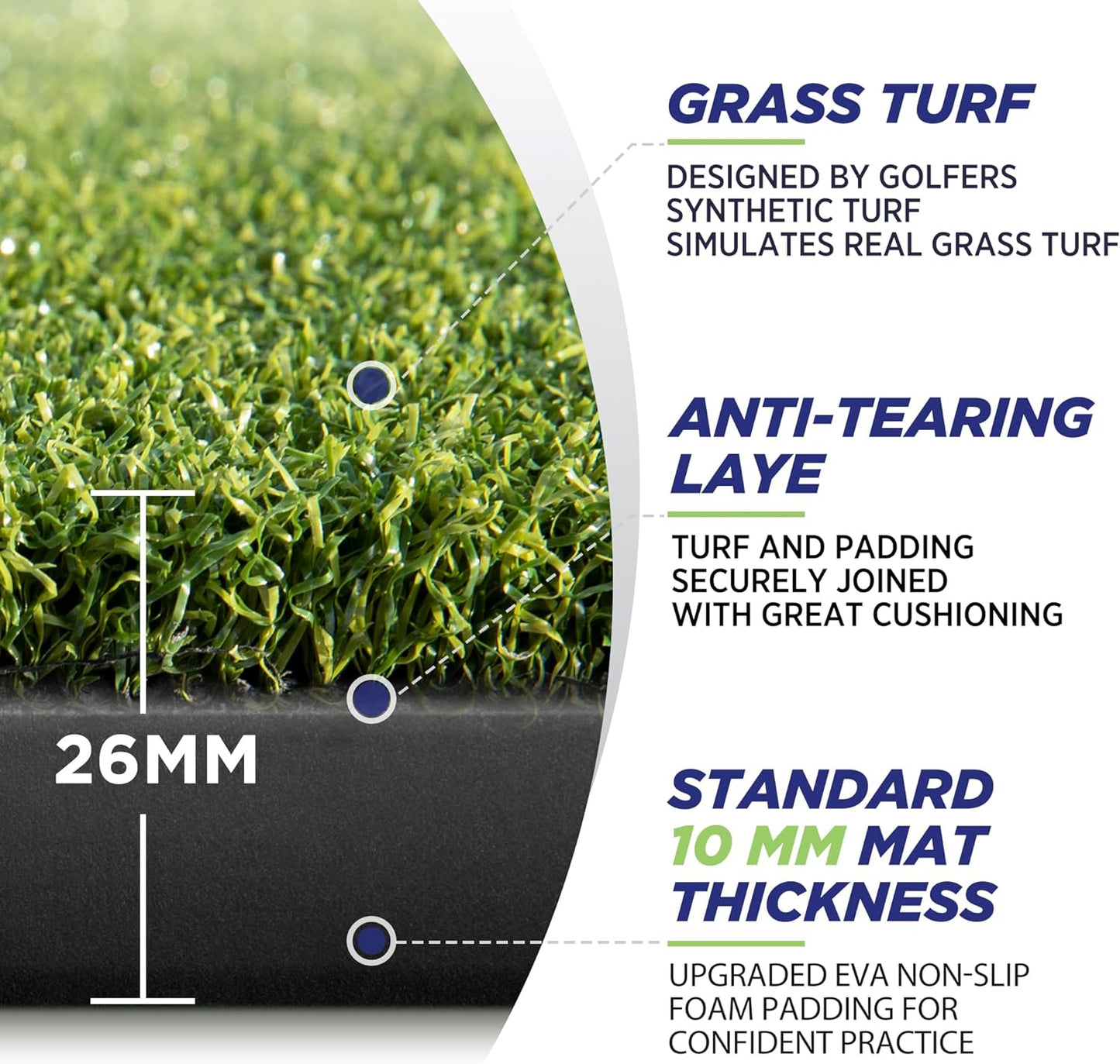 Golfguru Golf Mat, 5x4ft 26MM Artificial Turf Golf Hitting Mats