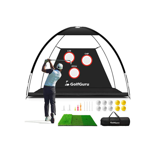 Golfguru Golf Net, 10x7ft Golf Practice Net with Tri-Turf Golf Mat