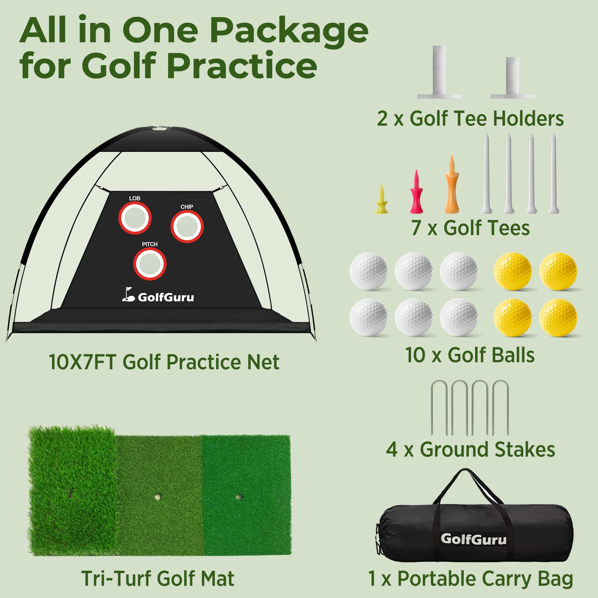 Golfguru Golf Net, 10x7ft Golf Practice Net with Tri-Turf